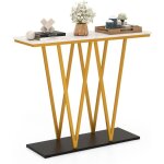 Console meuble moderne, table console design gomtrique, plateau en marbre imit, cadre en mtal, console ...