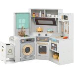 Costway cuisine enfant d'angle avec poubelle coulissante, lave - linge & lave - vaisselle & four, cuisine ...