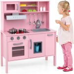 Costway cuisine enfant en bois avec 18 accessoires & sonore, jeu de cuisine bois enfant avec machine ...