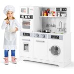 Costway - cuisine enfant avec distributeur d'eau & machine  laver, cuisiniere enfant avec lumire & ...