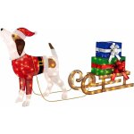 Costway dcoration de nol avec 170 lumires pr - allumes, dcoration festive chien et traneau avec ...
