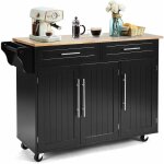 Costway desserte de cuisine  roulettes, chariot de service impermable en bois avec 2 tiroirs, tablette ...
