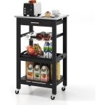 Costway desserte de cuisine sur roues comptoir en acier inoxydable, chariot de service avec tiroir coulissant ...