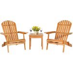Costway - ensemble de 3 pi�ces fauteuil adirondack en bois eucalyptus et table, chaises pliables avec ...