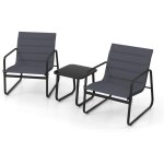 Costway ensemble bistrot pour patio 3 pi�ces, table et chaises avec coussins amovibles et plateau en ...