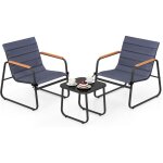Costway ensemble bistrot pour patio 3 pi�ces, table et chaises avec coussins amovibles plateau en verre ...