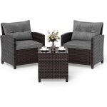 Costway ensemble de meubles 3 pi�ces de patio en rotin charge 180kg, salon de jardin 2 fauteuils table ...