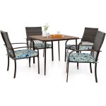 Costway ensemble de meubles de patio 5 pices, salon de jardin 4 fauteuils en rotin avec coussins et ...