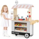 Costway epicerie enfant en bois avec 30 pcs accessoires, marchande enfants avec auvent sup�rieur & poign�e ...