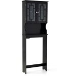 Costway - etagre de salle de bain, meuble dessus toilette wc / machine  laver, avec armoire  2 etagres ...