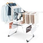 Costway - etendoir linge interieur pliable, sechoir a linge 2 niveaux en m�tal, 33 barres, 4 ailes r�glables, ...