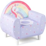 Costway - fauteuil enfant avec joli motif licorne & tissu en spandex, canap� chaise enfant en mousse ...