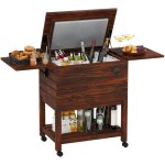 Glaci�re � roulette en bois de 51 l, chariot isothermique avec �tag�res et d�capsuleur roues de verrouillage, ...