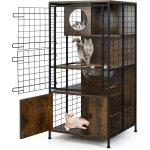 Costway grand cage chat � 4 niveaux, enclos pour chats en fil, 3 plateformes, capsule, meuble de rangement ...