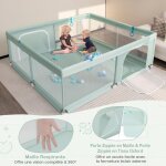 Costway - grand parc pour bb avec 50 balles ocaniques, clture pour tout - petits avec 4 anneaux  ...