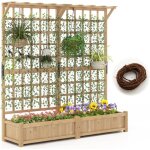 Costway jardini�re avec 2 treillis 2 bacs toit suspendu en bois, lit de jardin sur�lev� avec 4 trous ...