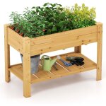 Costway - jardinire surlev en bois avec trou de drainage, lit de jardin avec pieds et tagre, bac ...