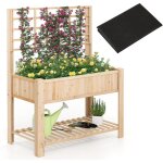 Costway - jardini�re sur�lev�e avec treillis, bac � plantes avec pieds, doublure, �tag�re et trous de ...
