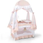 Costway lit b�b� 4 en 1 avec baldaquin amovible, lit de voyage avec matelas, matelas � langer, arche ...