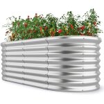 Costway - lit de jardin sur�lev� h60 cm � fond ouvert, jardini�re sur�lev�e ovale en m�tal avec bords ...
