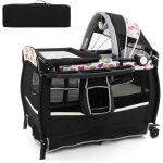 Costway - lit parapluie b�b� avec matelas & table � langer escamotable, lit b�b� �volutif avec bo�te ...