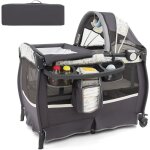 Costway - lit parapluie bb avec matelas & table  langer escamotable, lit bb volutif avec bote ...
