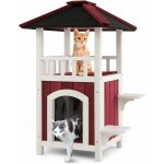 Costway maison de chat en bois avec toit bitum, niche pour chat  2 tages avec balcon et condo, maison ...