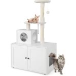 Costway - maison de toilettes pour chat avec condo et poteaux en sisal, arbre  chat avec toilettes caches ...
