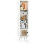 Costway - meuble colonne de rangement avec porte rotin et pieds en bois massif, 29, 5x29, 5x137cm, blanc ...