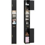 Costway meuble colonne salle de bain avec led, meuble de rangement haut avec 3 �tag�res en verre tremp� ...