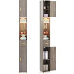 Costway meuble colonne salle de bain avec led, meuble de rangement haut avec 3 �tag�res en verre tremp� ...