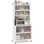 Costway - meuble cuisine rangement 6 niveaux, etagere rangement cuisine en fer, portes battantes, panneau ...