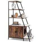 Costway meuble litiere chat avec rangement 92, 5 � 49 � 149 cm, etag�res � 5 niveaux, tapis amovible, ...