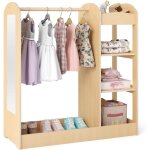 Costway meuble rangement ouverte pour enfant avec 4 �tag�res et porte - v�tements cintre en bois, armoire ...