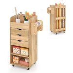 Costway meuble de rangement � roulettes verrouillables avec 3 tiroirs 3 etag�res, 3 fentes, 2 barres ...