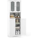 Costway - meuble de salle de bain  4 portes et 1 grand compartiment ouverte, armoire haute avec porte ...