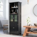 Meuble de salle de bain à 4 portes 2 compartiments ouverts, colonne salle de bain armoire haute avec ... Meuble de salle de bain à 4 portes 2 compartiments ouverts, colonne salle de bain armoire haute avec ...