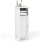 Meuble de salle de bain en bois, armoire de rangement avec porte et Étagères réglables, organisateur ... Meuble de salle de bain en bois, armoire de rangement avec porte et Étagères réglables, organisateur ...