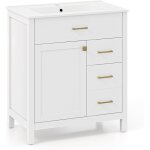 Costway ? meuble bas de salle de bain avec lavabo en c�ramique ? 2 tiroirs et armoire de rangement ? ...