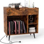 Meuble tourne - disque vinyle avec prise, armoire commode vinyle avec tiroir, 2 prises, 1 usb, 1 type ...