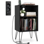 Costway meuble tourne - disque vinyle avec prise, support platine vinyle avec station de charge, 2 prises, ...