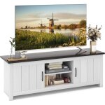 Costway - meuble tv avec 2 placards 2 compartiments, banc tv pour tv jusqu' 65 pouces, 2 trous de gestion ...