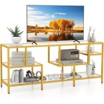 Costway - meuble tv verre, meuble tl pour 65 pouces, table console avec 4 etagres, grand plateau, ...
