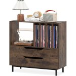 Costway meuble vinyle avec 2 tiroirs, rangement platine vinyle 5 compartiments, support de tourne - disque ...