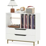 Costway meuble vinyle avec 2 tiroirs, rangement platine vinyle 5 compartiments, support de tourne - disque ...