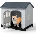 Costway niche pour chien pliable exterieur interieur, plateau de toilette amovible, porte verrouillable, ...