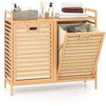 Panier  linge  double, tri - linge en bambou de 75 l avec 2 paniers amovibles, tagre suprieure, ...