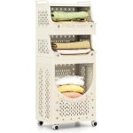 Costway panier � linge pliable avec roues verrouillables, bac linge sale plastique 4 niveaux, 82l, 6 ...