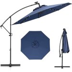 Parasol d�port� excentr� 3m, 32 led solaire, inclinable et rotation � 360�, 8 baleines, base crois�e, ...