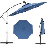 Costway - parasol d�port� excentr� 3m, 32 led solaire, inclinable et rotation � 360�, 8 baleines, base ...